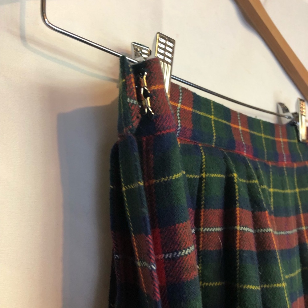 H2O 4 green red plaid wool high waist skirt lined - Picture 4 of 6